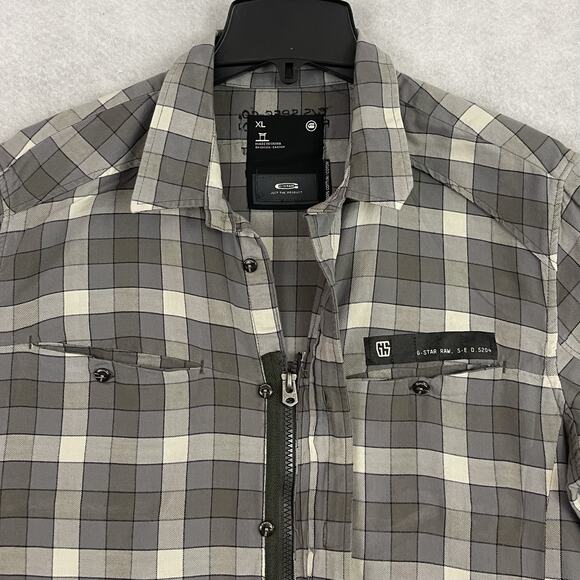 G-STAR Waterpatrol Shirt Mens Large Gray Plaid Flannel Zip Button Up - Picture 10 of 16
